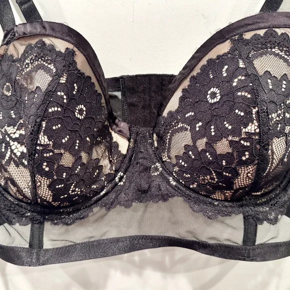 Torrid Curve Black Floral Lace Nude Full Coverage Balconette Bra NWOT - Picture 2 of 14